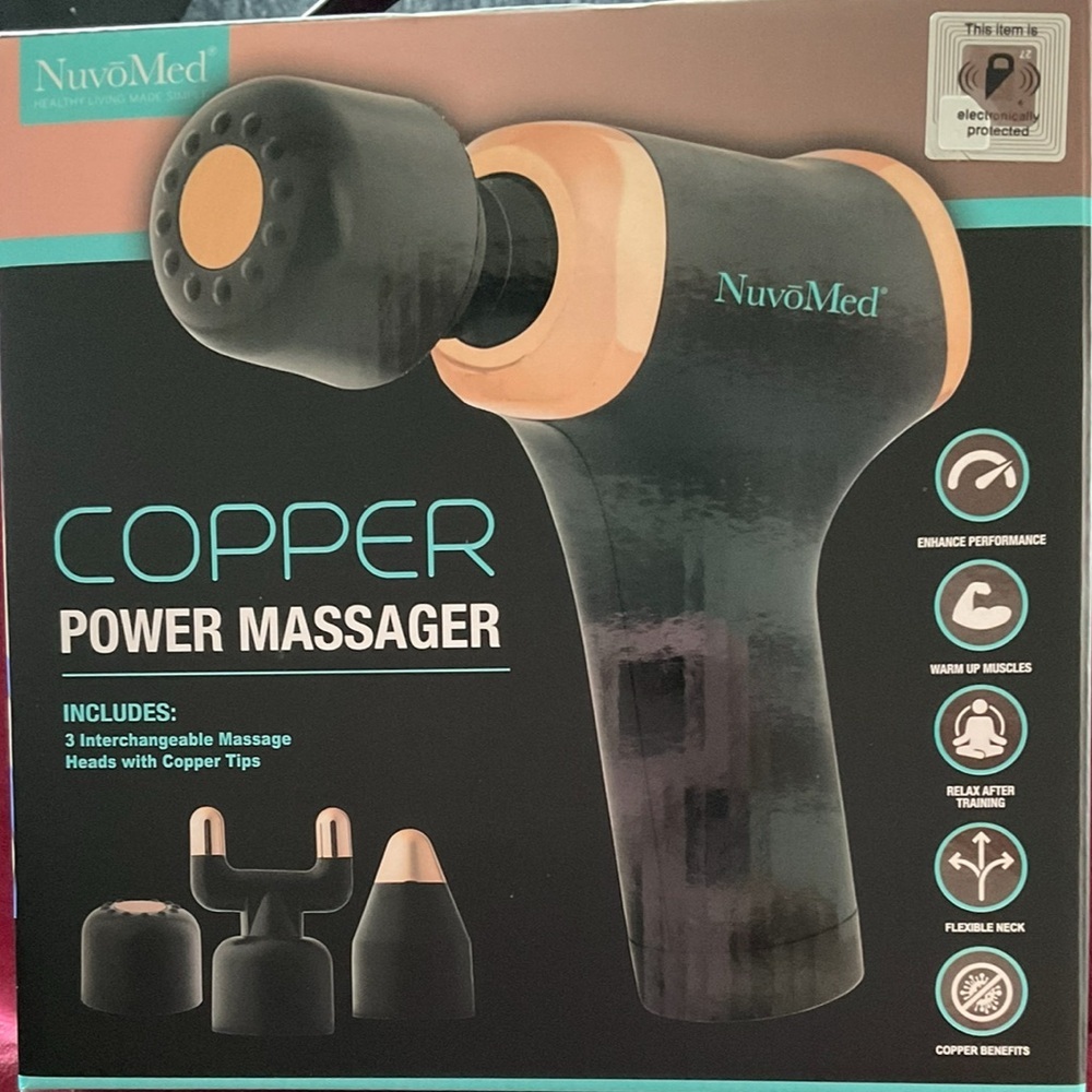 NuvoMed Copper Power Massager.  Interchangeable Massage Heads. NIB
